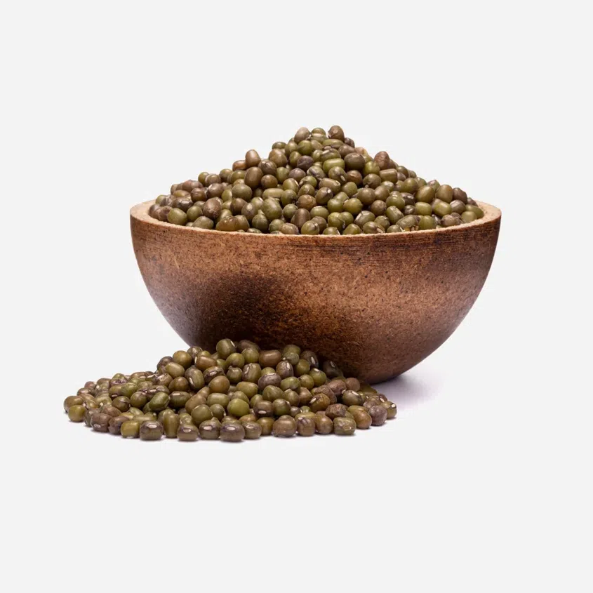 Mung beans in wooden bowl