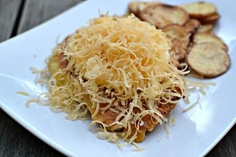 Breaded cutlet with cheese and fries