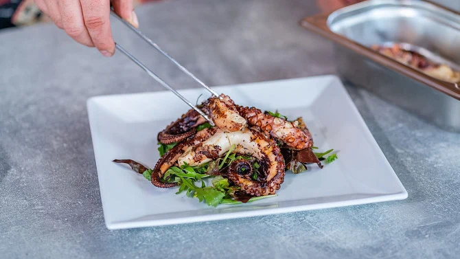 Grilled octopus on plate