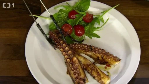 Grilled octopus tentacles with salad