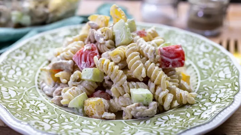 Pasta salad with dressing