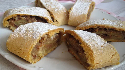 Cut strudel pieces on plate