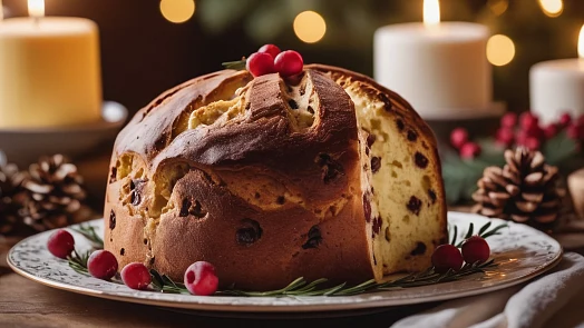 Tradiční italské panettone s borůvkami na vánočním stole.