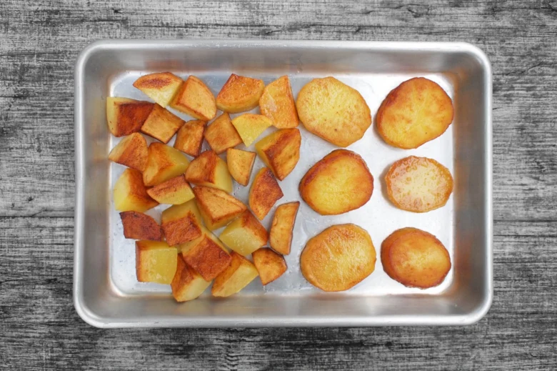 Roasted potatoes on tray