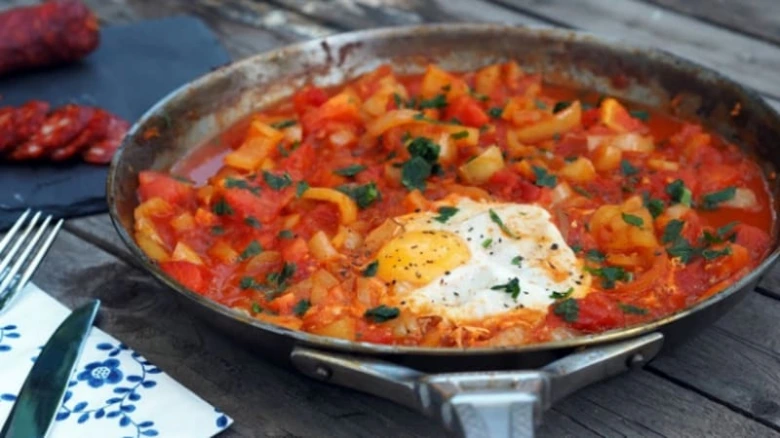 Traditional czech lečo with egg